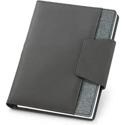 hi!dea™ RUSSEL. Notizbuch A5 aus PU und Polyestergewebe mit Magnetverschluss mit unbedruckte Seiten, Grau, Grau, – Produktbild 1 von 1