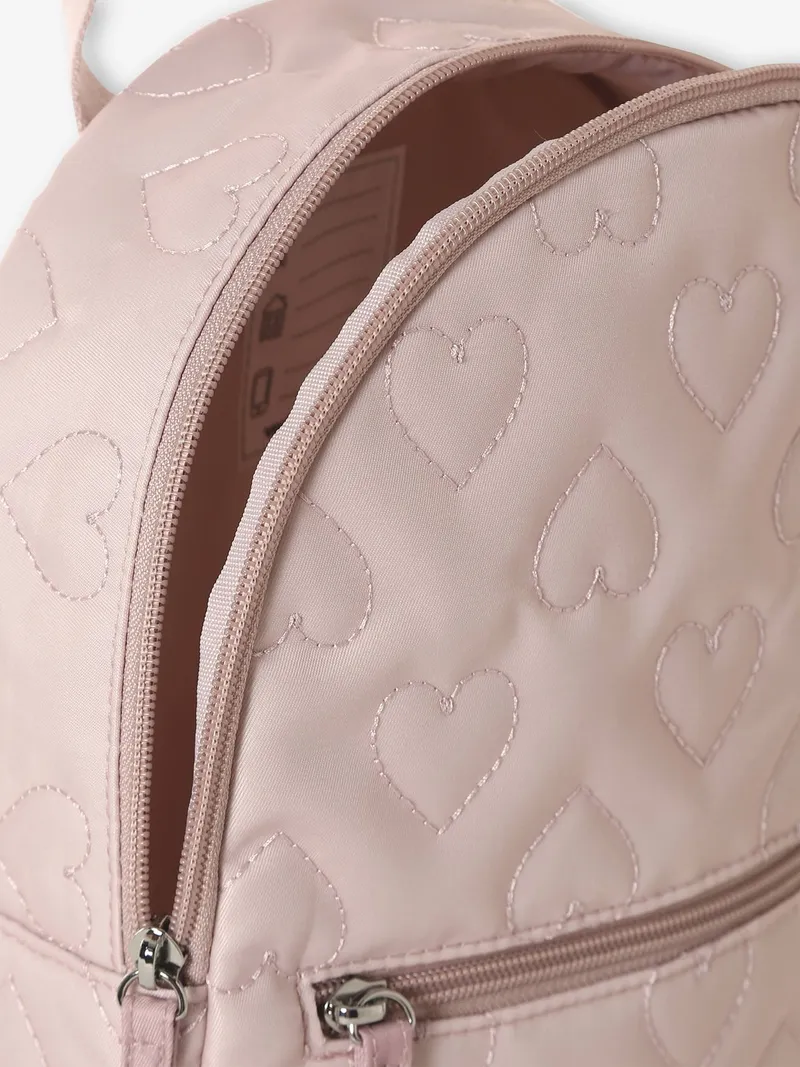 Vertbaudet Mädchen Rucksack mit Stepp-Herzen für Kita & Grundschule pudrig, Pudrig rosa, – Produktbild 4 von 4