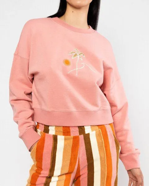 blutsgeschwister Blutsgeschwister Crew Core Sweatshirt - Happy Beach Palms Pink – Produktbild 1 von 3