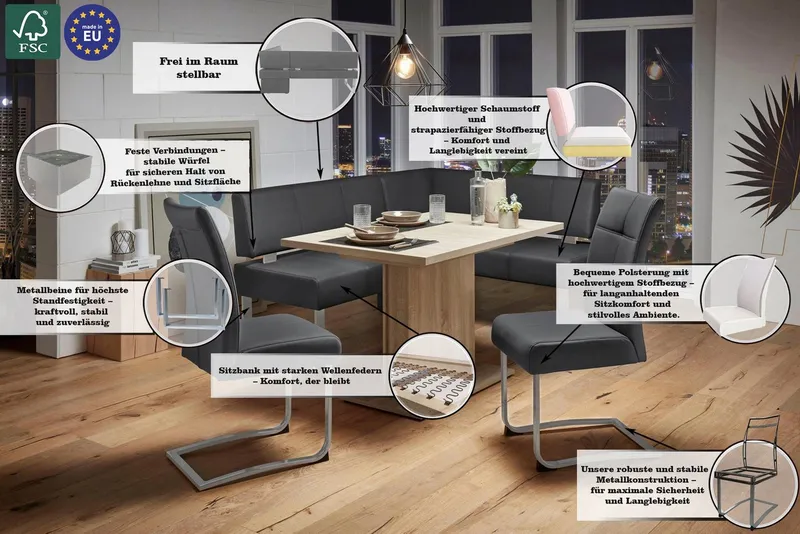 OTTO home Eckbank Rab, in 2 Breiten (180 oder 200 cm), Bezug in verschiedenen Qualitäten, Schwarz, – Produktbild 3 von 5