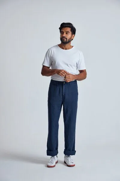Flax and Loom Flax and Loom Leinen Chino Relaxed Fit Modell: Bird, Navy (blau), – Produktbild 2 von 6