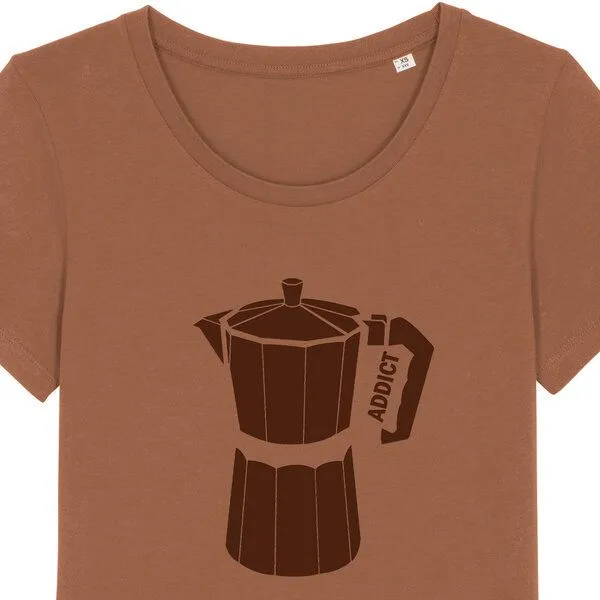 Spangeltangel Spangeltangel Damen-Shirt "Kaffee Addict" bedruckt, Siebdruck, Bio-Baumwolle, Frauen, Braun, – Produktbild 2 von 3
