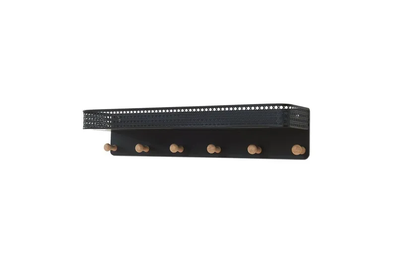en.casa Wandgarderobe, »Jäller« mit 6 Haken Metall 60 x 14 x 12 cm Schwarz, Schwarz, – Produktbild 3 von 5