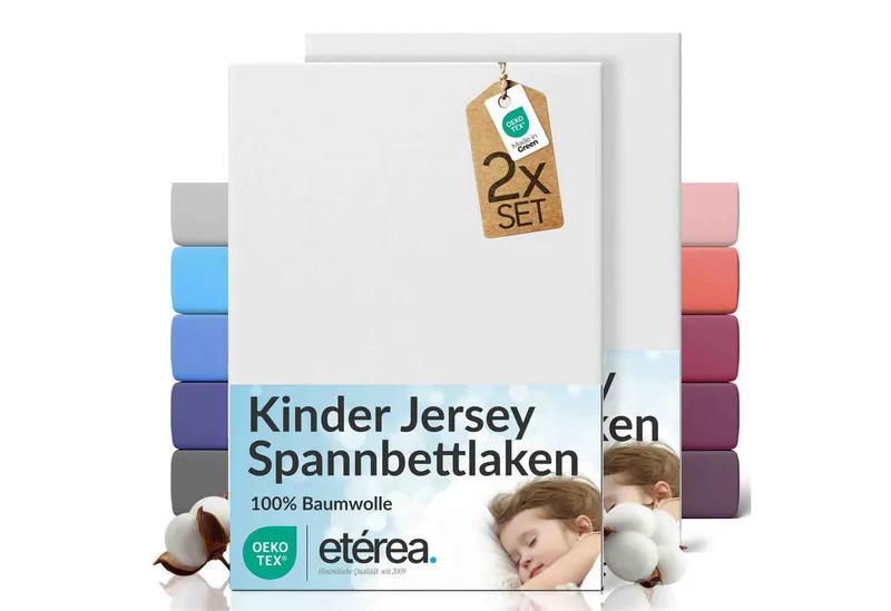 etérea Himmlische Qualität Spannbettlaken etérea Comfort Jersey 2er Set Spannbettlaken, Jersey, Gummizug: rundum, (2 Stück), Weiß, – Produktbild 1 von 5