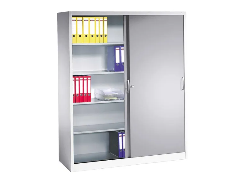 C+P C+P Schiebetürenschrank aus Stahl 160 cm breit lichtgrau T 50 H 195 – Produktbild 1 von 1