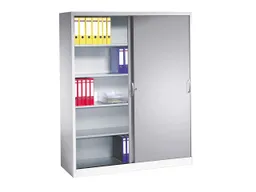 C+P C+P Schiebetürenschrank aus Stahl 160 cm breit lichtgrau T 50 H 195 – Produktbild 1 von 1