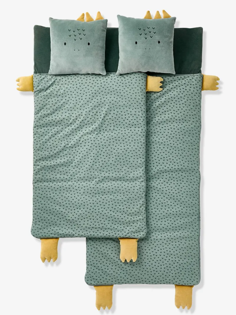 Vertbaudet Kinder Schlafsack-Set mit Kissen TIERE, Grün bedruckt, – Produktbild 2 von 4