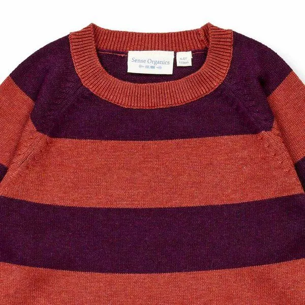 Sense Organics Sense Organics Mädchen Strickkleid in Terrakottarot-Bordeauxrot geringelt, Modell MARVA, Red, – Produktbild 2 von 4