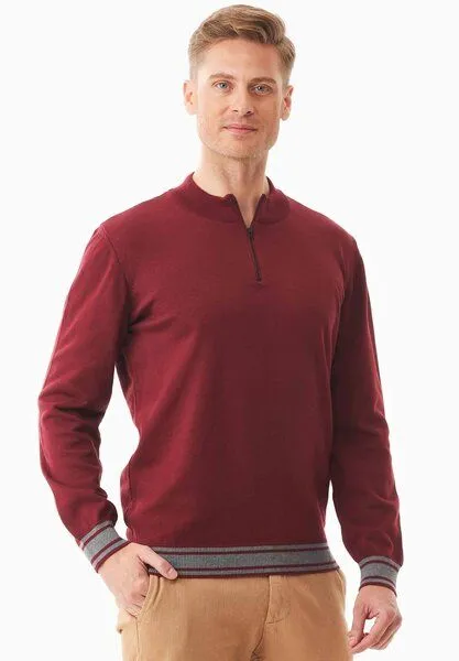 ORGANICATION ORGANICATION Pullover aus Bio-Baumwolle mit Troyerkragen, Syrah red, – Produktbild 3 von 4