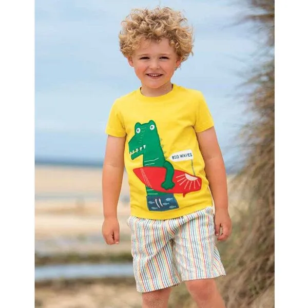 Frugi Frugi T-Shirt Krokodil in gelb James Applique T-Shirt – Produktbild 2 von 3