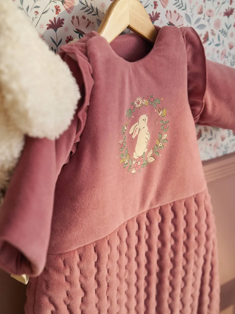 Vertbaudet Baby Winterschlafsack VERZAUBERTER HASE mit abnehmbaren Ärmeln mitwachsend TOG 3, Altrosa, – Produktbild 2 von 4