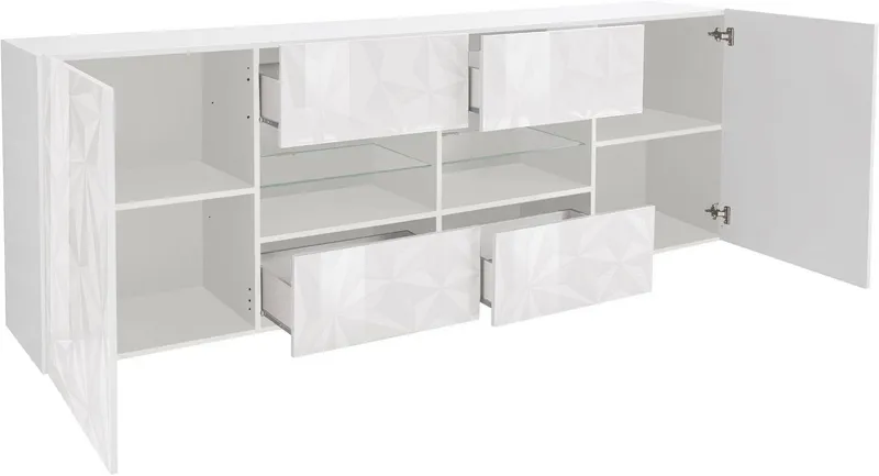 Home affaire Sideboard Prisma Breite 241, Kommode 2 Türen, 4 Schubkästen, Anrichte, Front mit elegantem Siebdruck, grifflos, viel Stauraum, Weiß, – Produktbild 3 von 5