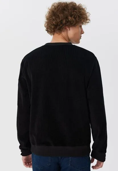 Leela Cotton Leela Cotton Herren Cord-Sweatshirt aus 100% kba-Baumwolle - Feiner Nicky Cordstoff 2232, Schwarz, – Produktbild 2 von 3