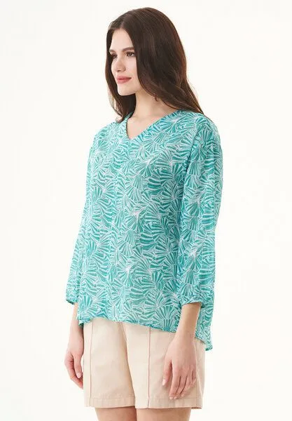 ORGANICATION ORGANICATION Bluse aus Bio-Baumwolle, Grün((emerald flower), – Produktbild 3 von 4
