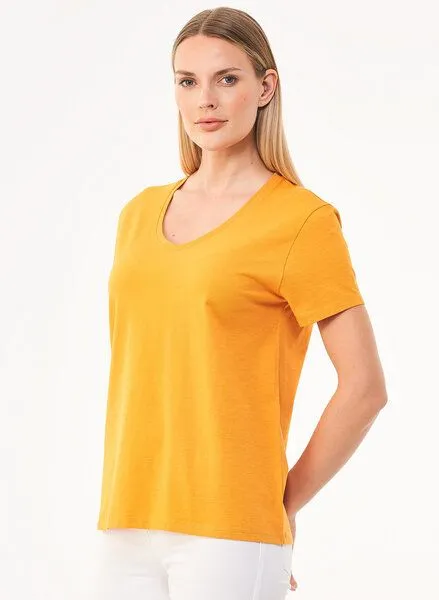 ORGANICATION ORGANICATION Damen Basic T-Shirt aus Bio-Baumwolle mit V-Ausschnitt, Orange(mango), – Produktbild 2 von 4