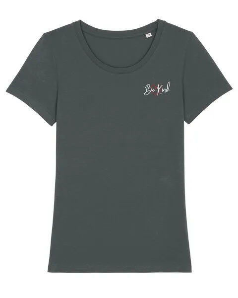 Human Family Bio Damen Rundhals T-Shirt Amorous "Be kind" von Human Family, Anthrazit, – Produktbild 1 von 2