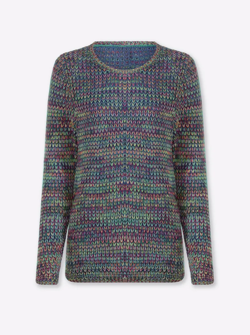 heine Langarm-Pullover, Jeansblau-pink-gemustert, – Produktbild 1 von 2