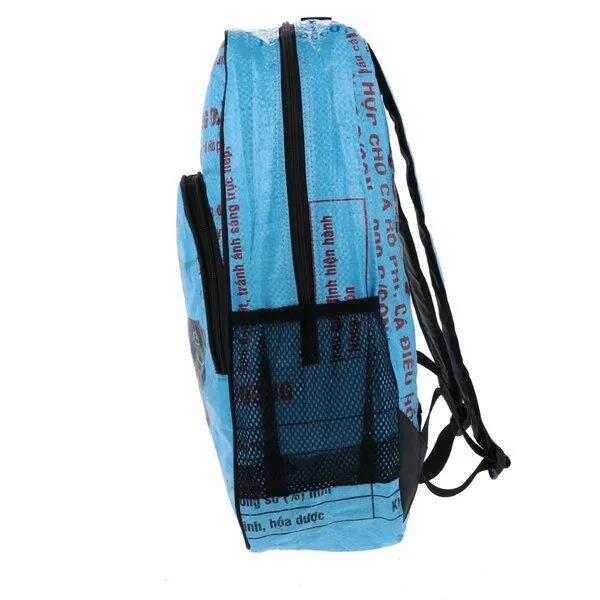 MoreThanHip MoreThanHip Laptop-Rucksack 15,6 Zoll aus recycelten Zement- oder Fischfuttersäcken - Trong, Blau - fische, – Produktbild 4 von 4