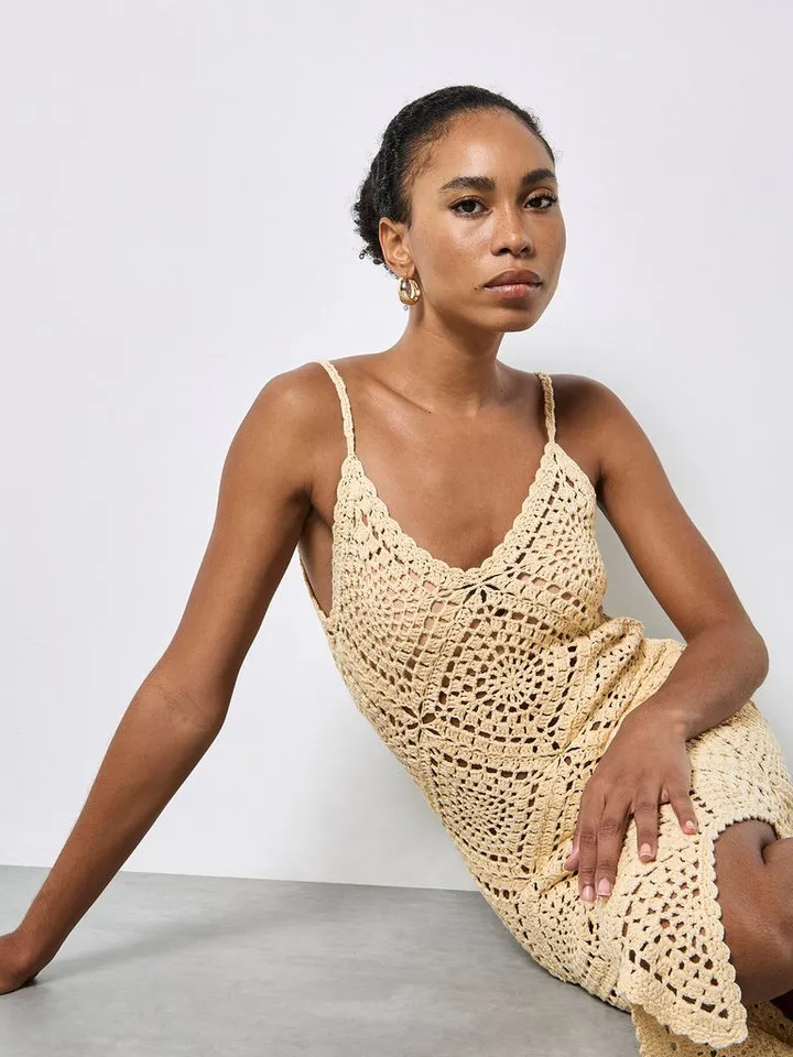 Apricot Apricot Spitzenkleid Handgestricktes Midi-Kleid mit Häkelverzierung, Beige, – Produktbild 5 von 5