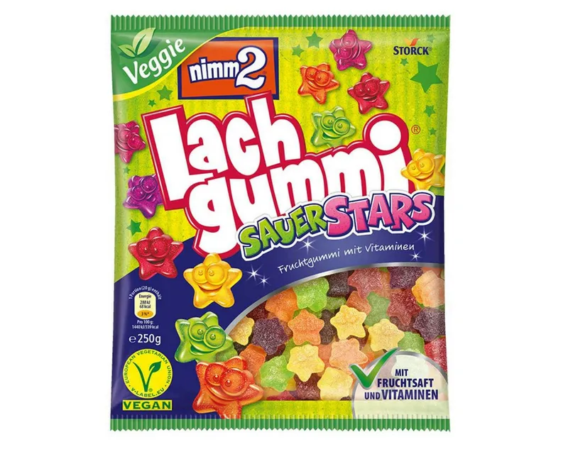 Nimm2 Nimm2 Süßigkeit, Storck Nimm2 Lachgummi Sauer Stars Fruchtgumm mit Vitaminen 250g – Produktbild 1 von 3
