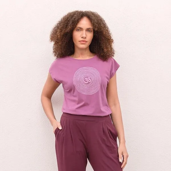 Jaya Jaya OM TENCEL - Damen - Yogashirt mit Om-Spiral-Frontprint aus Tencel-Baumwoll-Mix, Decorose/rosa, – Produktbild 2 von 3
