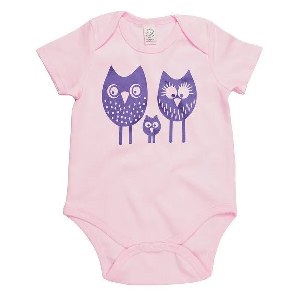 HANDGEDRUCKT HANDGEDRUCKT "drei Eulen" Baby Body, Powder pink, – Produktbild 1 von 4