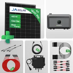 Growatt 1840W Balkonkraftwerk mit Speicher 2 kWh | Growatt NEO 800W WiFi | Mini PV Anlage Steckdose | JA Solar 460W Glas-Glas Module – Produktbild 1 von 1