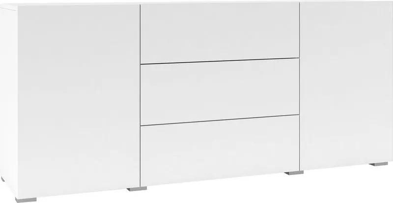 Home affaire Sideboard Ava, Breite 140 cm, hängend und stehend montierbar, moderne grifflose Kommode, Schubladenschrank, 2Türen/3Schubkästen, Weiß, – Produktbild 3 von 5