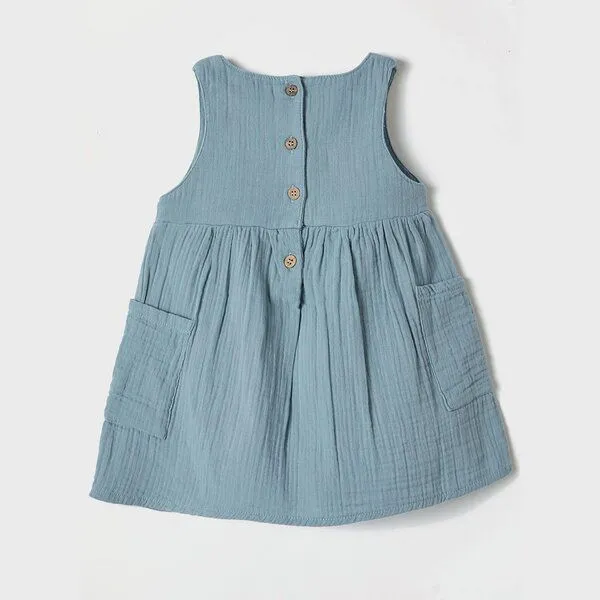 OrganicEra OrganicEra Bio Musselin ärmelloses Kleid mit Tasche, Aqua melange, – Produktbild 2 von 2