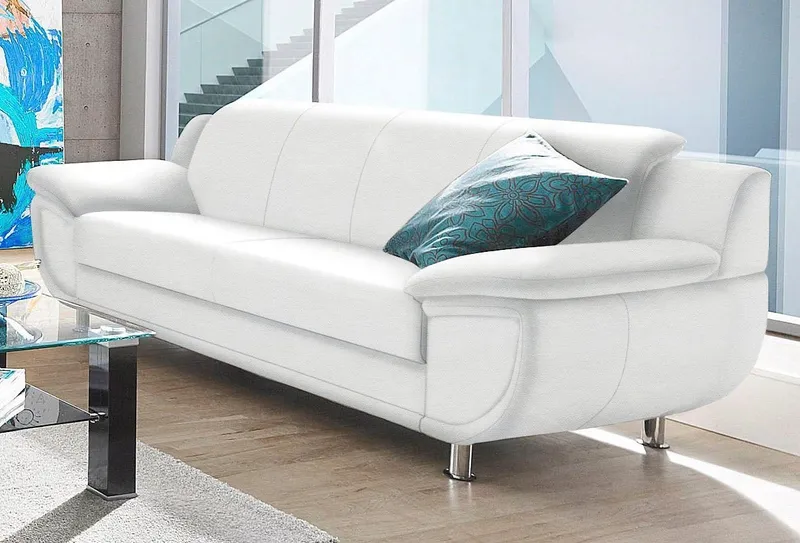 TRENDMANUFAKTUR 3-Sitzer Rondo 207 cm, 3-Sitzer, komfortabel, Federkern optional, Chromfüße, wahlweise mit Federkern, pflegeleichte Bezügen, Unser Dauertiefpreis, Weiß, – Produktbild 2 von 5