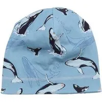 Walkiddy Kinder Mütze GOTS-zertifiziert aus Bio-Baumwolle, hellblau Jumping Whales, weicher Jersey, dehnbar – Walkiddy – Produktbild 1 von 1