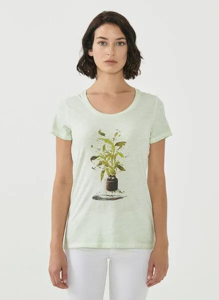 ORGANICATION ORGANICATION Cold Pigment Dyed T-shirt aus Bio-Baumwolle mit Pflanzen-Print, Sage green, – Produktbild 1 von 4