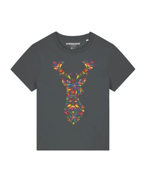watapparel watapparel T-Shirt Frauen Floral Deer, Anthracite, – Produktbild 1 von 3