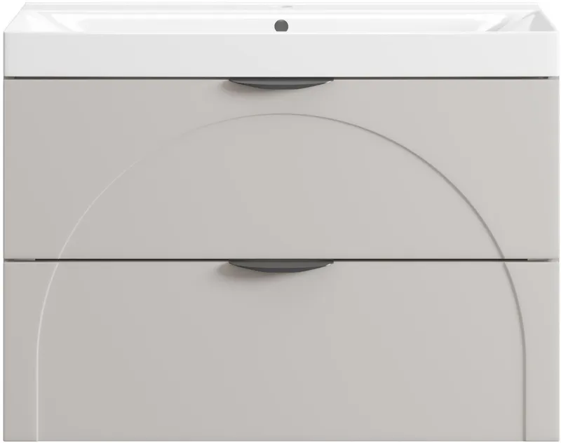 welltime Waschtisch FLOW CIRCLE mit Waschbecken, Breite 60 oder 80cm, modernes Design, Schrank mit 2 Schubladen, Soft-Close-Function, in 2 Breiten erhältlich, Beige, – Produktbild 4 von 4