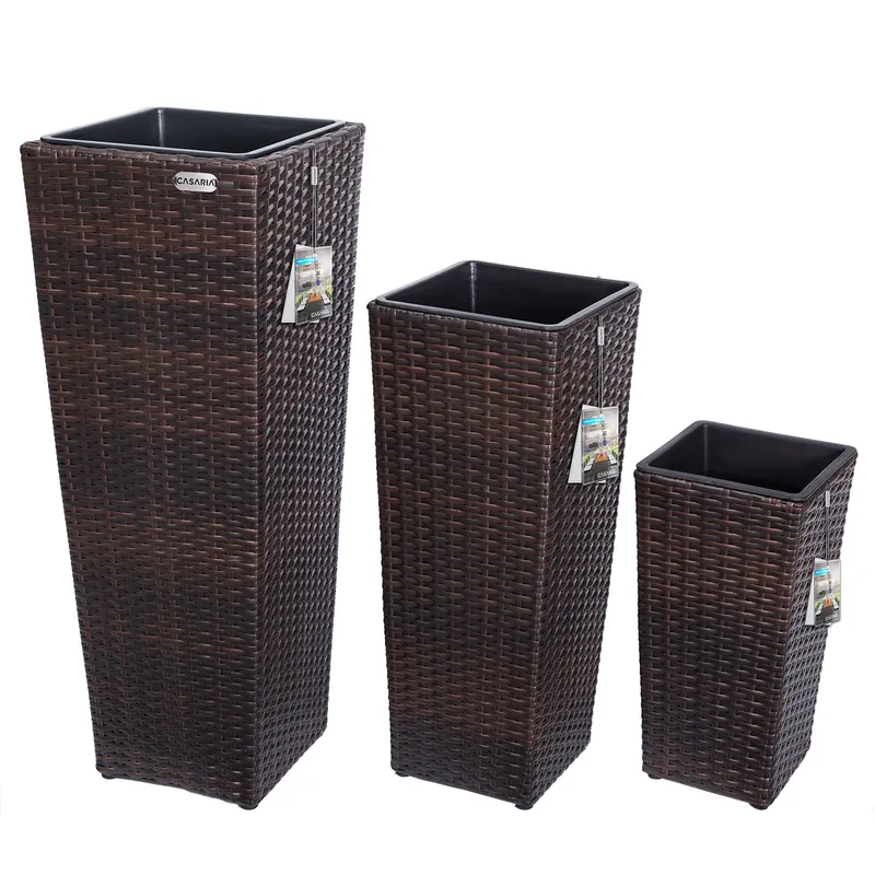 Casaria® Polyrattan Blumentopf 3er-Set Braun, Braun, – Produktbild 1 von 2