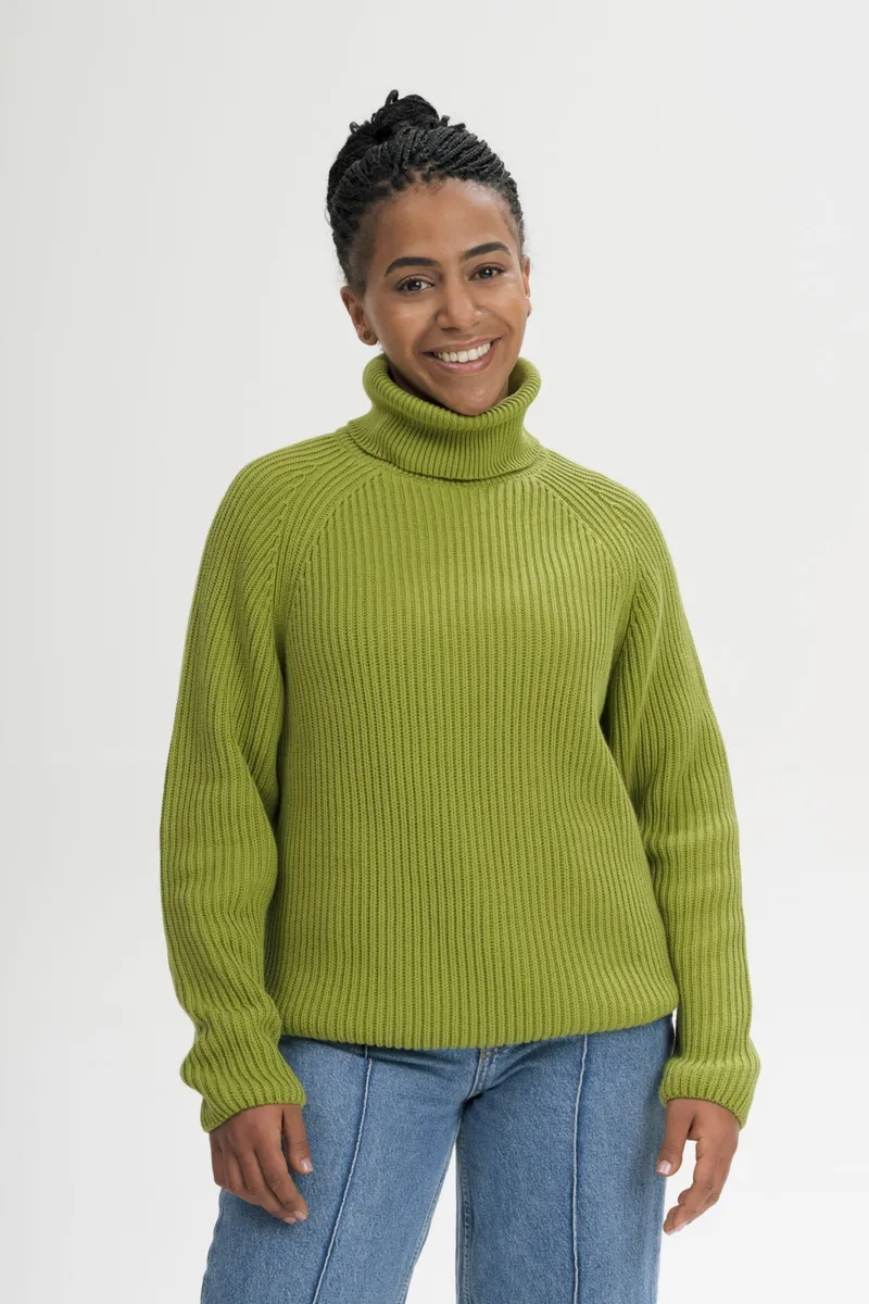MELA MELA Damen vegan Strickpullover Mit Rippbündchen Und Rollkragen Chirha Seaweed, Grün, – Produktbild 2 von 2