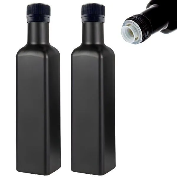 mikken mikken 2er Set Ölflasche mit Ausgießer 250 ml Glasflaschen inkl. 2 Etiketten, Black, – Produktbild 1 von 3