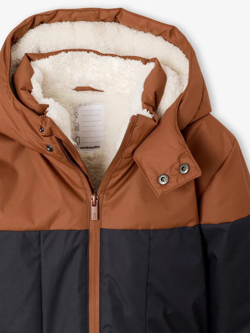 Vertbaudet Vertbaudet Jungen Winterjacke in Colorblock mit Teddyfleece-Futter, Hellbraun, – Produktbild 4 von 4
