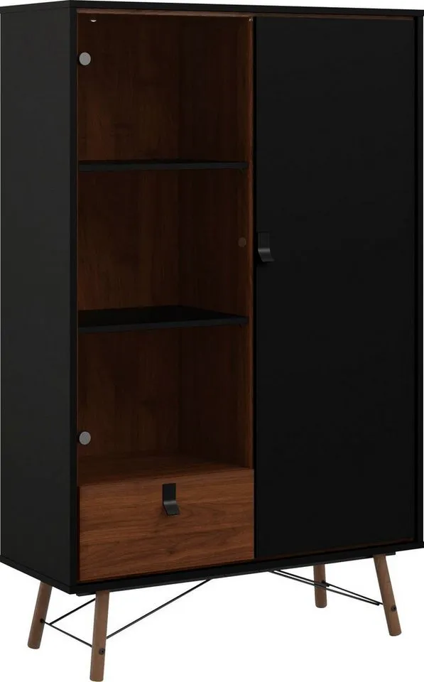 Home affaire Vitrine Ry Glasvitrine Vitrinenschrank Ausstellung Sammelvitrine mit Glastür und einer geschlossenen Tür sowie einer Schublade, Schwarz, – Produktbild 4 von 5