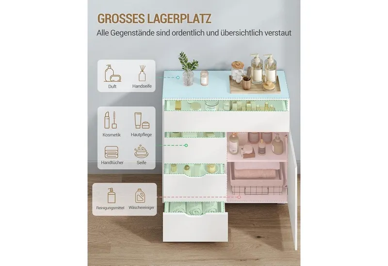 LuxusKollektion Badkommode Badezimmerschrank Kommode 4 Schubladen Schranktür Weiß 30 x 80 x 82 cm, Weiß, – Produktbild 4 von 4