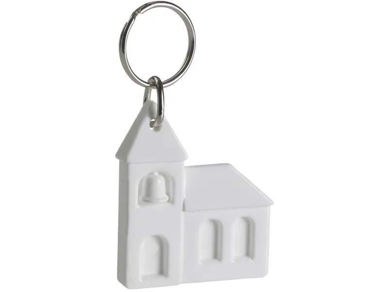 Schlüsselanhänger "Kirche" inkl. 1-farbigem Aufdruck, weiß Vollton – Produktbild 1 von 1
