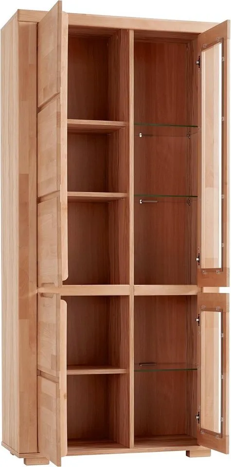 OTTO home Vitrine DENIS70, Wohnzimmer, viel Stauraum, verstellbaren Einlegeböden, geölt B/T/H:90/40/190cm, Front Kernbuche massivholz,10 Fächer, Grifflos, Braun, – Produktbild 4 von 5