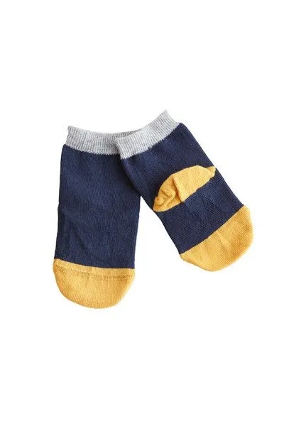 Leela Cotton Leela Cotton Baby/Kinder Socken aus 98% Bio-Baumwolle, Dunkelblau/senfgelb/grau, – Produktbild 1 von 1