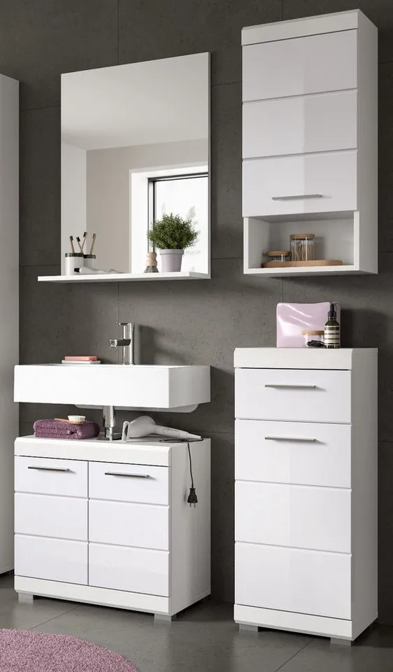 Inn.Furn Waschbeckenunterschrank Shawn (Badschrank in weiß Hochglanz, 60 x 56 cm) mit MDF-Front, Weiß, – Produktbild 5 von 5