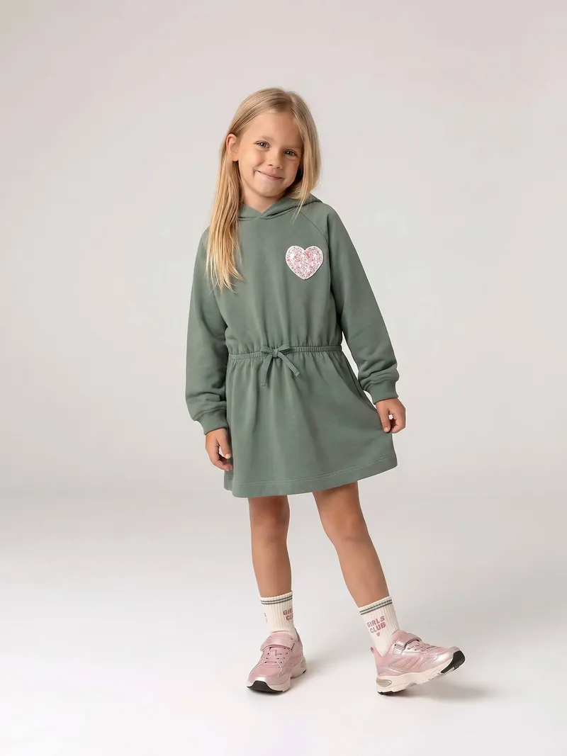 Vertbaudet Kurzes Kapuzenkleid Mädchen, Grün, – Produktbild 1 von 4