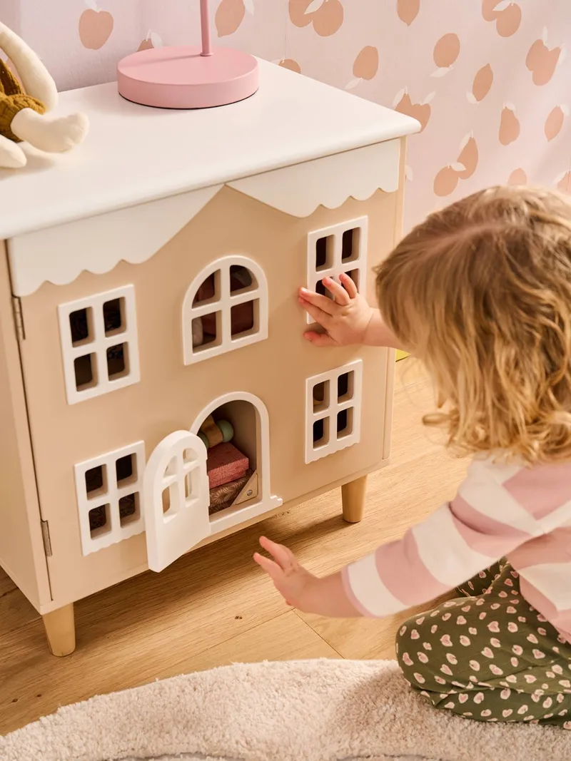 Vertbaudet Vertbaudet Nachttisch in Hausform mit kleiner Tür, Rosa, – Produktbild 2 von 4