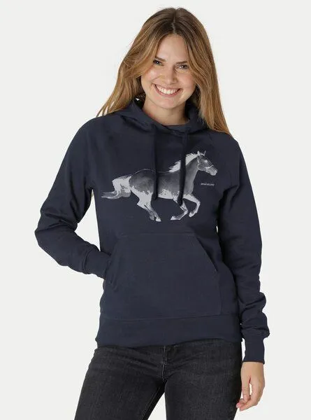 Peaces.bio - handbedruckte Biomode Peaces.bio - handbedruckte Biomode Bio-Damen-Kapuzensweater Horsepower, Blau, – Produktbild 2 von 2