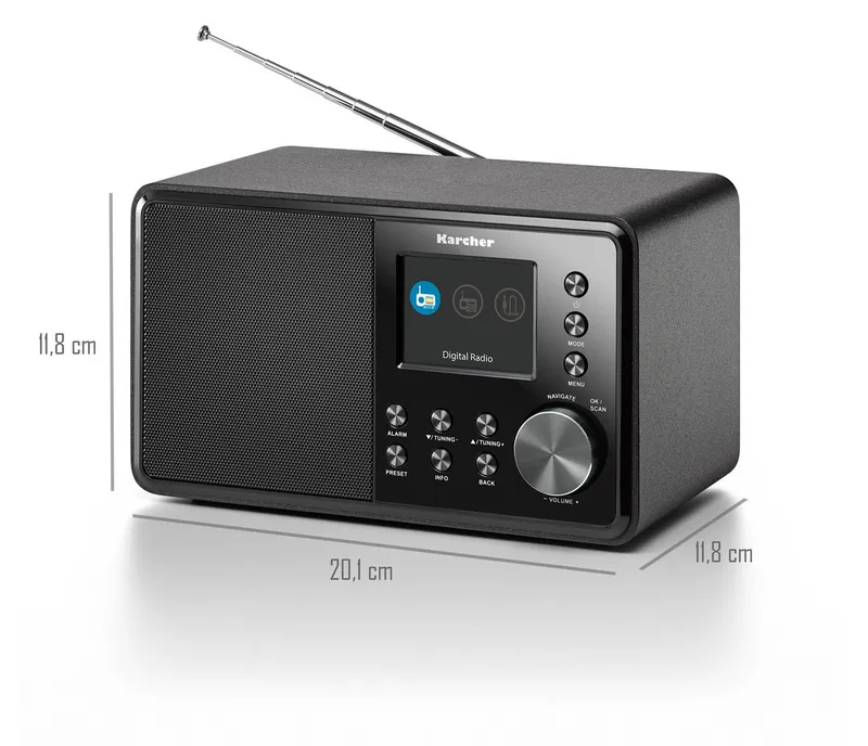 Karcher Karcher DAB 3000 Digitalradio (DAB) (DAB+, FM, 3 W, DAB+ / UKW-RDS, AUX-IN, Wecker mit Dual-Alarm), Schwarz, – Produktbild 1 von 5