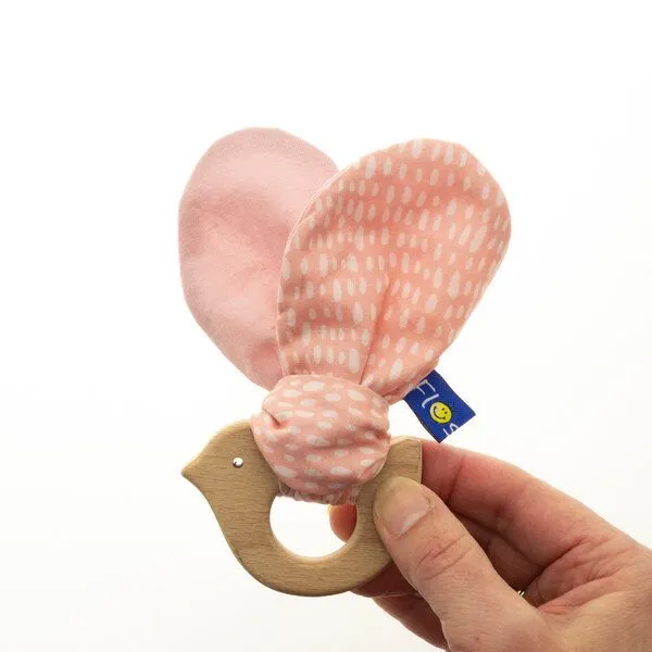 Flosinn Flosinn Knisterohren Baby mit Beißring Vogel Bio-Greifling, Rosa, – Produktbild 1 von 3