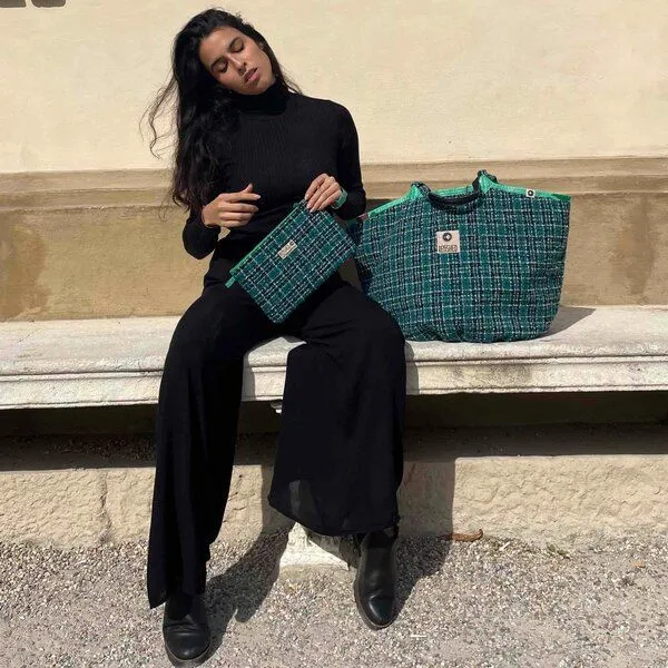 REFISHED fair fashion REFISHED fair fashion Tasche 'SOULMATE TWEED', #tweed petrol-grün, – Produktbild 5 von 6